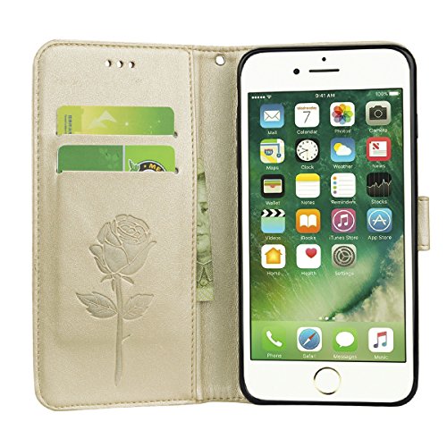 Scheam iPhone 7 Plus iPhone 8 Plus Wallet Leather Case Protective Durable Phone case Shell Folio flip Cell Phone Cover Bag Card Slots,Cash Pocket,Golden - Thumbnail 4