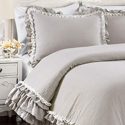 A white lace ruffle comforter set for a room, priced at $146.29.