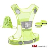 Best Reflective Running Vest W/ Zipper Pocket, Wristbands & Pouch. 3M High Viz For Jogging, Bicycle, Walking, Motorcycle. Safety & Security Gear. Adjustable Accessories For Men & Women. 100% Guarantee