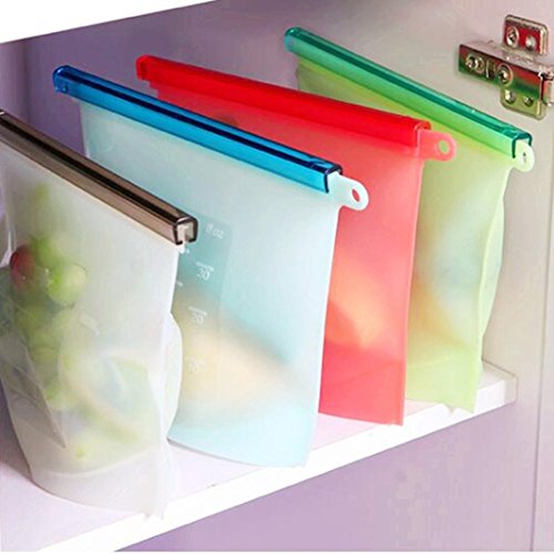 Chartsea 4Pcs Reusable Vacuum Food Sealer Silicone Storage Bag Container Kitchen Fridge (A)