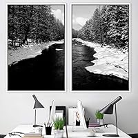 2 Piece Framed Canvas Wall Art Black and White Scenery Canvas Prints Home Artwork Decoration for Living Room,Bedroom - 16