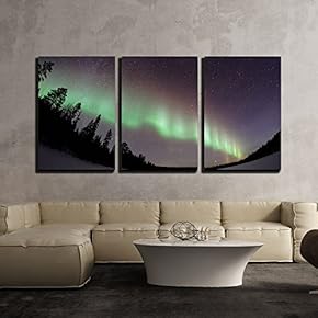 3 Piece Canvas Wall Art - Aurora in The Night - Modern Home Art Stretched and Framed Ready to Hang - 16"x24"x3 Panels
