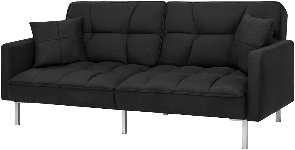 Amazon Com Futon Linen Split Back Couch Tufted With 2 Pillows