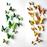 Green 24PCS 3D Butterfly Wall Stickers Decor Art Decorations 3 size