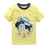 HowJoJo Boys Short Sleeve Cotton T-Shirt Monster Truck Summer Graphic Tees Yellow 4T