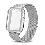 AdMaster Compatible for Apple Watch Band 44mm, Stainless Steel Mesh Milanese Sport Wristband Loop with Apple Watch Screen Protector Compatible for iWatch Series 4 Silver