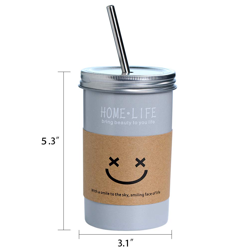 Ceramic Coffee Tea Tumbler Travel Cup Mug Water Bottle with Staw Lid Insulate 14 oz Home Office(Grey)