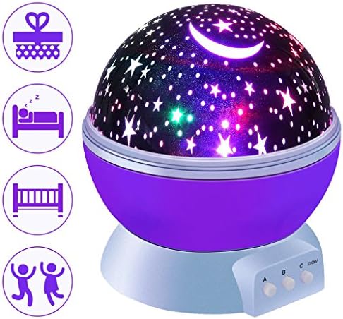 Baby Night Light, LED Star Projector Lamp 360 Degree Rotation Constellation Bedside Table Lamp with USB Cable for Baby Nursery, Night Lights for Kids (Purple)