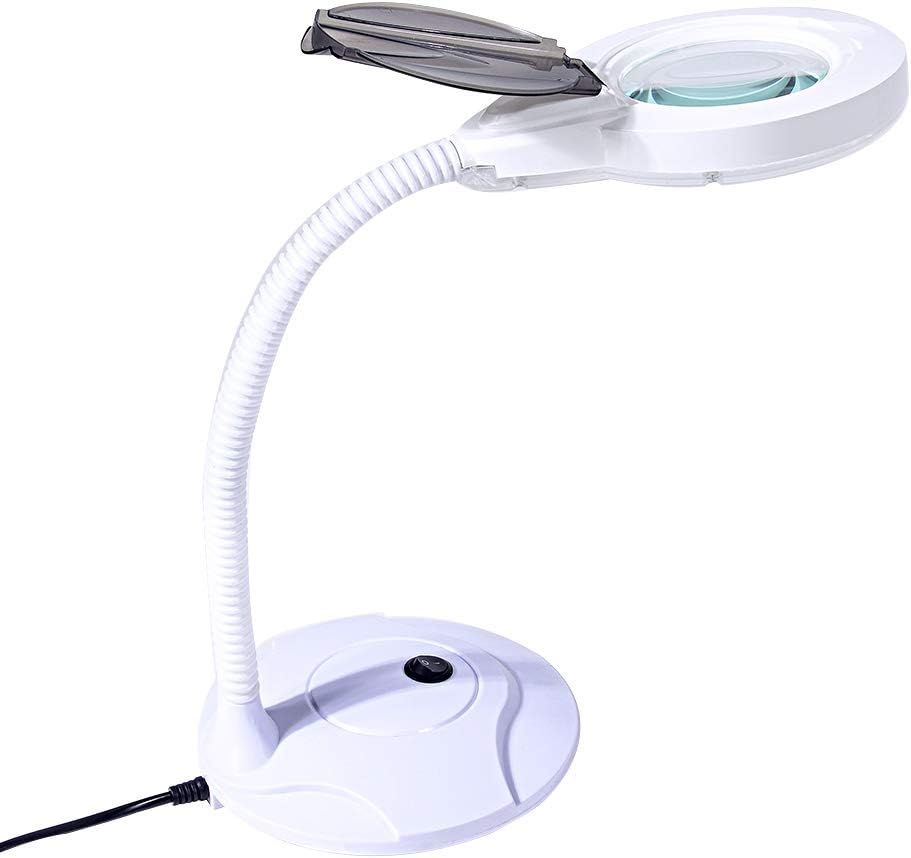 Magnifying Desk Lamp, Addie Super Bright LED Magnifier Lamp with Stand, Full Spectrum Daylight Magnifying Glass with Light, Adjustable Gooseneck LED Table Light for Reading, Crafts, Workbench- White