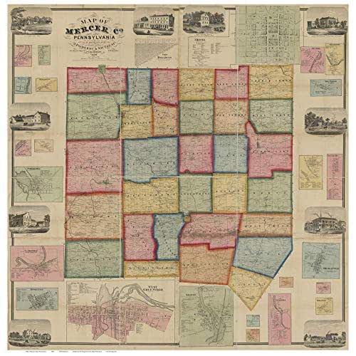 Mercer County Pennsylvania 1860 Wall Map with Homeowner