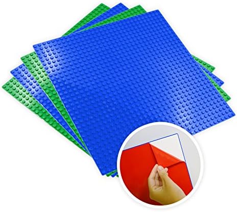 Upgrade Self Adhesive Baseplates - 10" X 10" or 32 X 32 Studs (4 Pack) Peel and Stick Building Blocks Base Plates - Compatible with All Major Brick Sets - by Nicolababe (10" x 10", 4 Pack, Blue/Green)