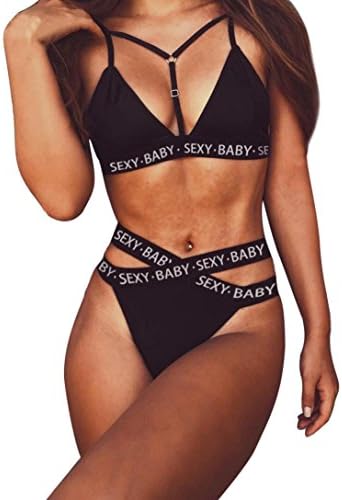 YIWULA Women Lingerie Letters Babydoll Nightwear Sleepwear Underwear Suit (XXXL)