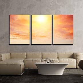 3 Piece Canvas Wall Art - Beautiful Natural Background. Fantastic Red Sunset and Dark Ominous Clouds - Modern Home Art Stretched and Framed Ready to Hang - 16"x24"x3 Panels