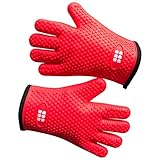 Heat Resistant BBQ Cooking Gloves - Plus Grill Brush & eBook of BBQ Recipes. Grill Mitts with Soft Inner Lining - Providing Comfortable Hand Protection - Food Safe & FDA Approved