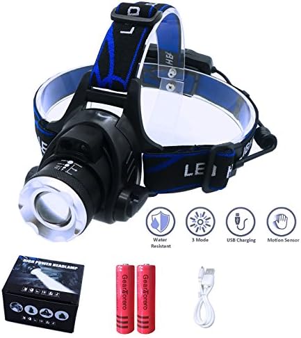 PyroSail Motion Sensor Headlamp, Zoomable and Adjustable CREE T6 LED Flashlight, Rechargable Batteries Included - Suitable for Outdoor Travel Fishing Cycling Camping Hunting Running Hiking Survival