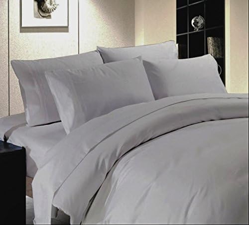 Vedanta Home Collection Hotel Quality 400-Thread-Count Egyptian Cotton Expanded/Olympic Queen Size 4pc Sheet Set With 21 Inch Deep Pocket Silver Gray Solid
