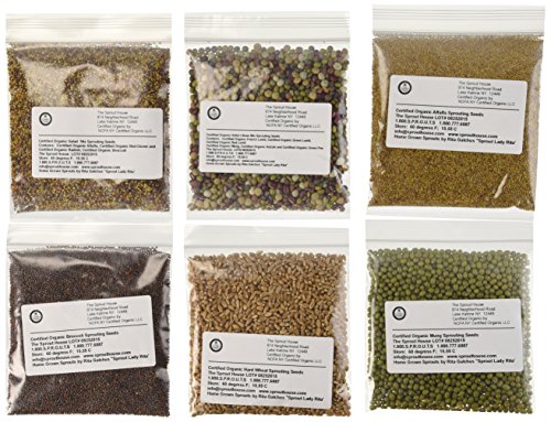 The Sprout House Amazon Six - Assorted Organic Sprouting Seeds and Seeds Mixes Sample, Pack of 6