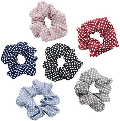 6Pack Women Polka Dot Hair Scrunchies Chiffon Elastic Holder Women Daily Hair Accessories