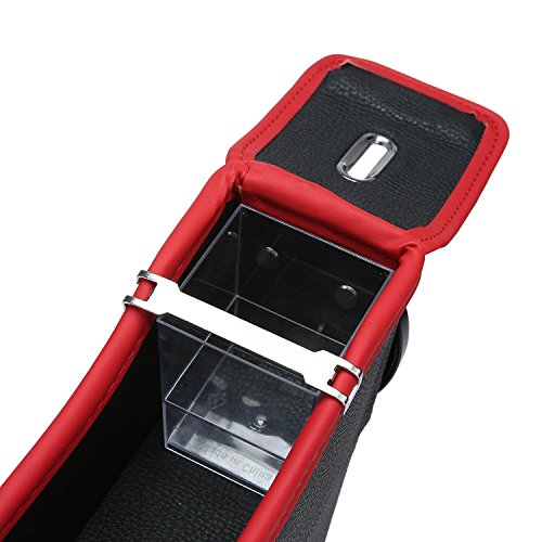 niceEshop(TM) Console Side Pocket, Leather Car Seat Gap Catcher with Coin Organizer and Cup Holder, Black and Red, 1Pcs, Left
