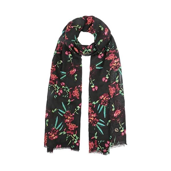 Tamaris Bufanda de Flores Miralia con flecos pañuelo mujer (talla única - negro) | DeHippies.com