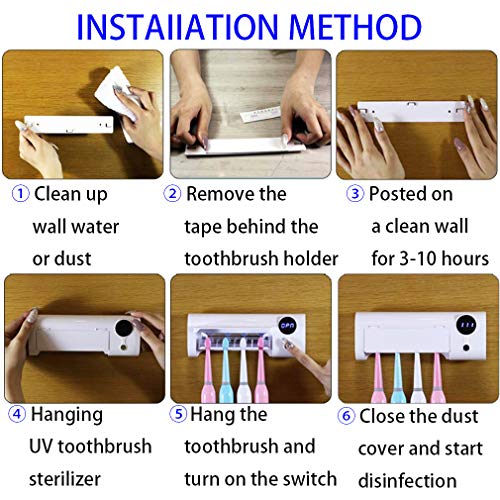 Qhand Toothbrush Holder, Toothbrush Holder Wall Mounted USB Charging, 4 Toothbrush Slots with Dust Cover Toothbrush Holder Bathroom Organizer, for Ladies Men Baby Kids Family Kitchen (White) - Thumbnail 3