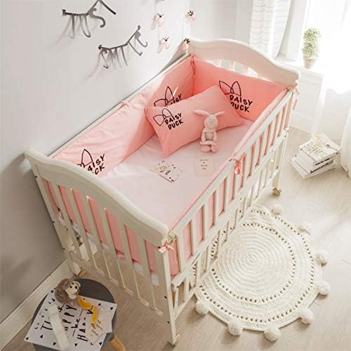 Rart 4 Piece Breathable Crib Bumper,Thicken Crib Rails Unisex Nursery Cradle Decor Crib Bedding Soft Cushion Safety Protector-Collision Resistant-Pink 120x60cm(47x24inch)