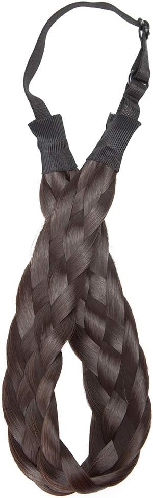 Hair Extension Braided Headband Thick Chunky Braided Headband Accessory Costume Hairpiece for Women Girls Medium-1 Inch - Dark Brown - Image 4
