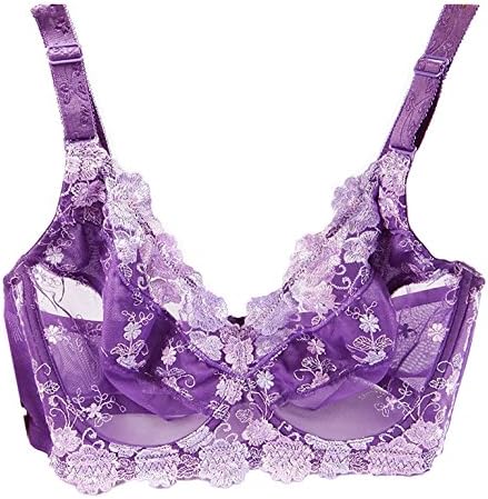 DELENNI Summer large size embroidered sexy slim push up adjustment bra 34-40CDEFGH (75G=34F, purple)