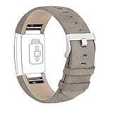 For Fitbit Charge 2 Bands, Genuine Leather Replacement Bands for Fitbit Charge 2 Matte Grey