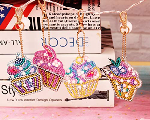 5D DIY Diamond Painting Keychain, 5 pcs Cake Shape, Mosaic Making Full Drill Special Shape Diamond Painting Kit for Bags, Smartphone Straps, 5 Pack - Thumbnail 3