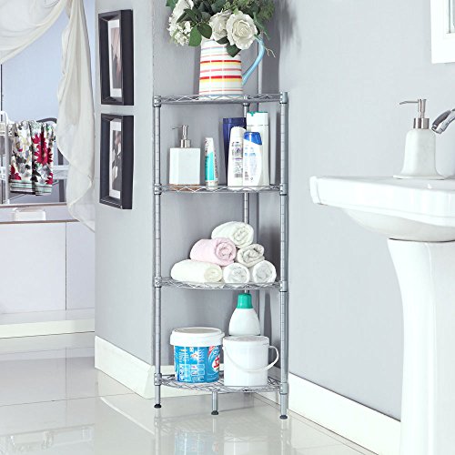 image for Byya XM-243S 4-Tier Bathroom Wire Corner Shelving Unit,Sturdy and Adju