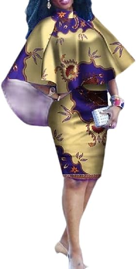 Amazon Co Jp Gawaga 女性鉛筆ケープコートアフリカワックスプリントアフリカ部族シースドレス 1 2xl 服 ファッション小物