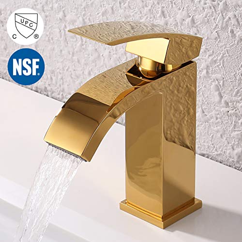 KES Bathroom Faucet Single Handle One Hole Vanity Sink Faucet cUPC NSF Certified Lead Free Brass Construction, Titanium Gold, L3109ALF-PG