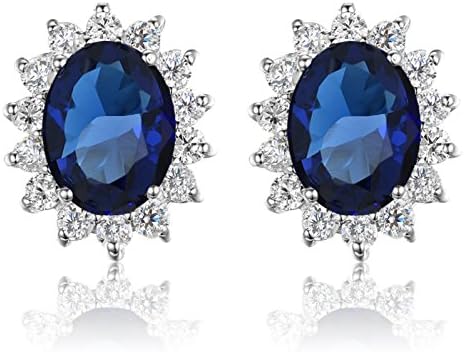 De Lelu Sterling Silver Oval Simulated Blue Sapphire Cubic Zirconia Stud Earrings (6.58 cttw)