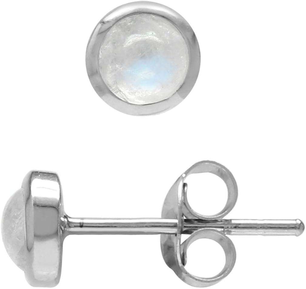Silvershake 4mm Petite Natural Round Shape Moonstone White Gold Plated 925 Sterling Silver Stud Earrings