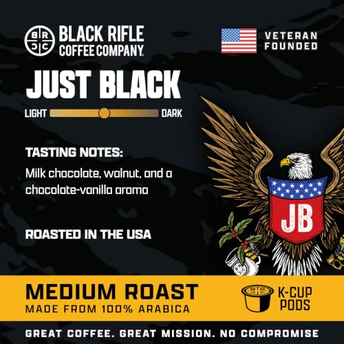 Black Rifle Coffee Company Just Black, 84 Count, Medium Roast K Cups - Single Serve K Cups Coffee Pods - Kcup Pods Compatible with all Keurig machines - Made from Arabica Beans