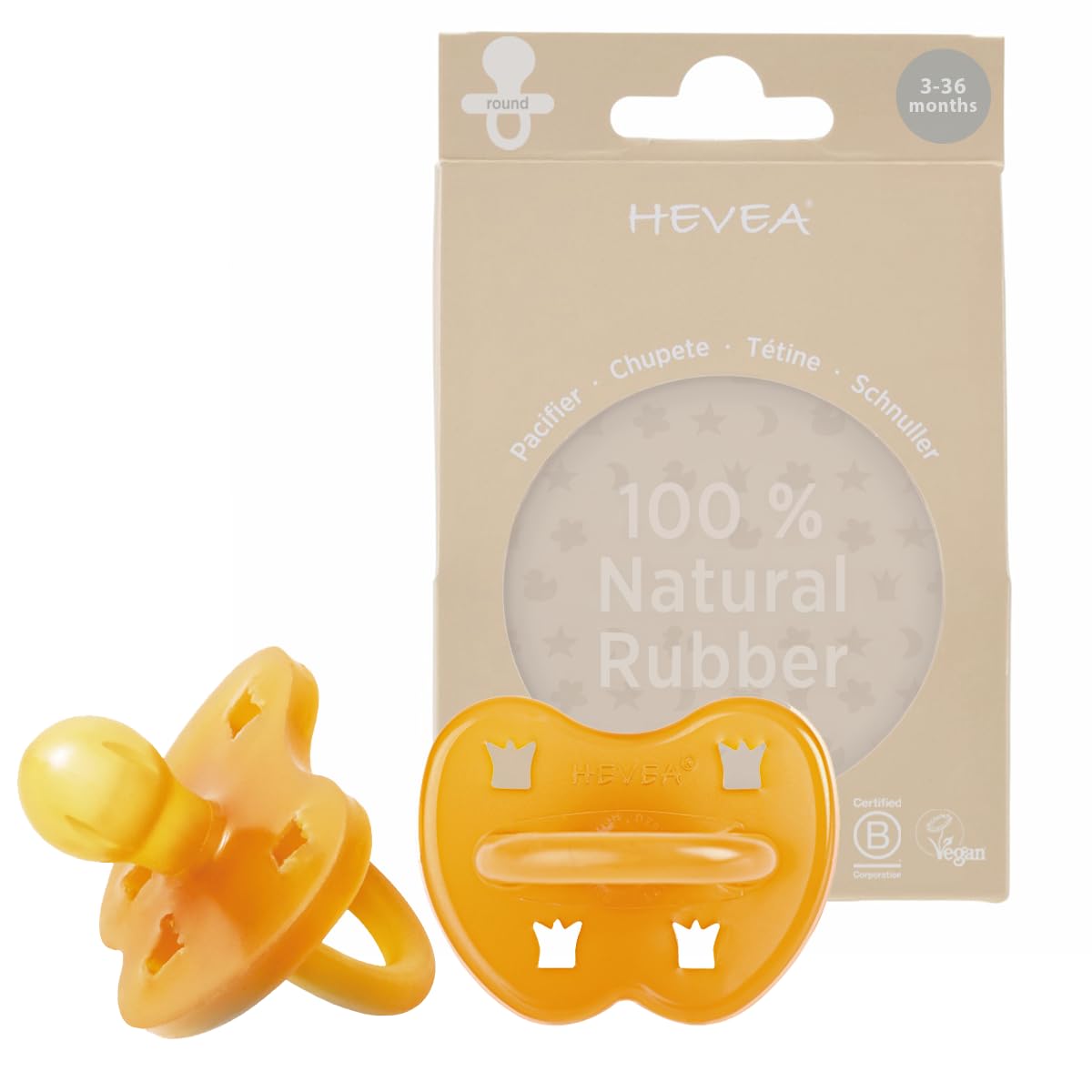 HEVEA 100% Natural Rubber Dummies Round 3-36 Months Two-Pack (Natural)