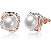 Silver Rose Gold Pearl Knotted Stud Earrings