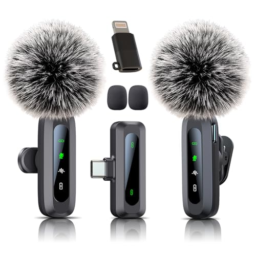 Microphone cravate sans fil pour iPhone et prise USB-C, mini micro sans fil avec réduction du bruit, écran LED et clip rotatif – Idéal pour Vlog, TikTok et création de contenu
