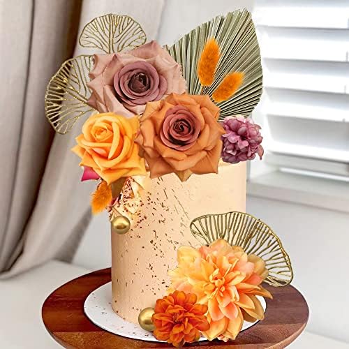 42 Pezzi Cake Topper Bohémien Con Palle Di Schiuma, Foglie Di Palma E Fiori Secchi Finti - Decorazione Torte Per Matrimonio, Compleanno, Verde