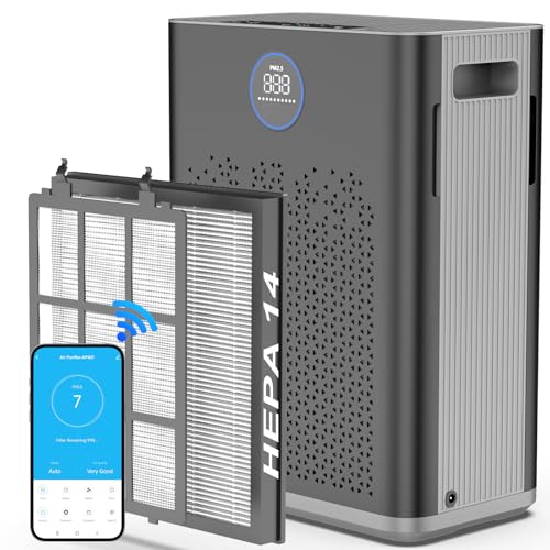 Air Purifiers for Home Large Room up to 2800ft², Smart Wifi Air Purifier with PM2.5 Sensor, HEPA H14 Washable Filter Sleep Mode 22dB with Timer, Air Cleaner for Dust Odors Pollen Dander (Black-WIFI)