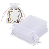 HRX Package 100pcs Organza Jewelry Bags 3x4 in Small Mesh Bags Drawstring | White Sheer for Visibility, Easy to Open and Close, for Earrings, Charms, Candy, Wedding Favors, Sachets, and Small Gifts