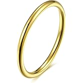 munone 2mm Handmade Wedding Bands for Women Men, 18k Gold Plated Titanium and Stainless Steel Pinky Dome Comfort Daily Ring