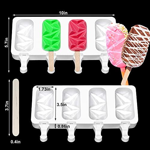 Large Silicone Popsicle Molds, (2pcs) 4 Cavity Geometric Cakesicle Molds with 100 Sticks for DIY