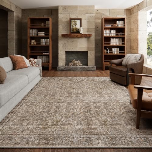 NoiFamo Washable Rugs for Living Room: 8x10 Area Rugs for Bedroom Ultra Soft Non-Slip Stain Resistant Vintage Boho Large Carpet for High-Traffic Dining Room - Farmhouse Decor