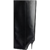 CAGLGLZ Knee High Stiletto Heel Boots for Women Fold Over Pointed Toe Extra Wide-Calf Pull On Boot Riding Slouchy Long Boots Straight Leg Stylish Fall Shoes