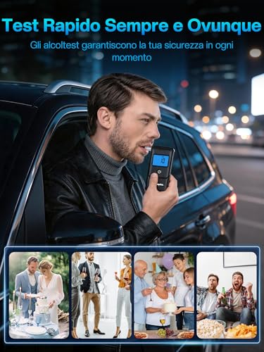 Alcohol Test Portable Breathalyser Certificate: High Precision Alcohol Test with Rapid Sensor and 10 Mouthpieces – Digital Breathalyzer with Blue LCD Display Reusable for Personal and Family Use