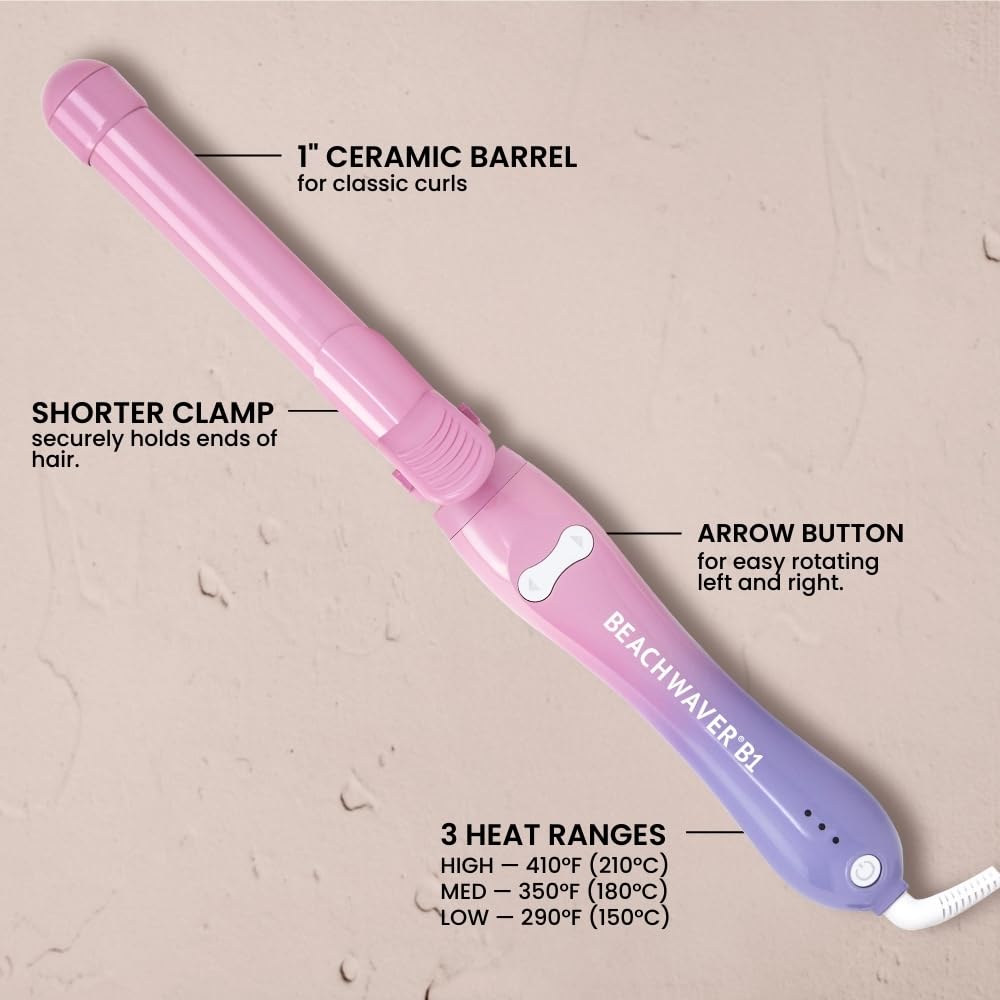 The Beachwaver Co. B1 Rotating Curling Iron - Automatic 1 Inch Ceramic - Easy-to-Use Spinning Wand for Long-Lasting Waves - Auto-Shut Off and Dual Voltage (BW160)