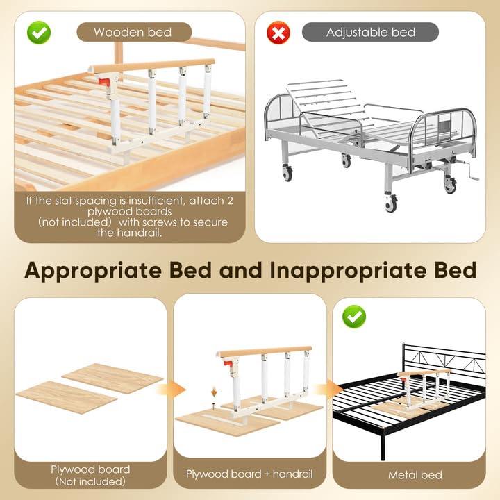 Hlieeosfcn Bed Barrier, Portable Folding Bed Grate, Portable Folding Bed and Safety for Elderly Adults Support Handle Handicap Hospital Metal Railing 4 Speed