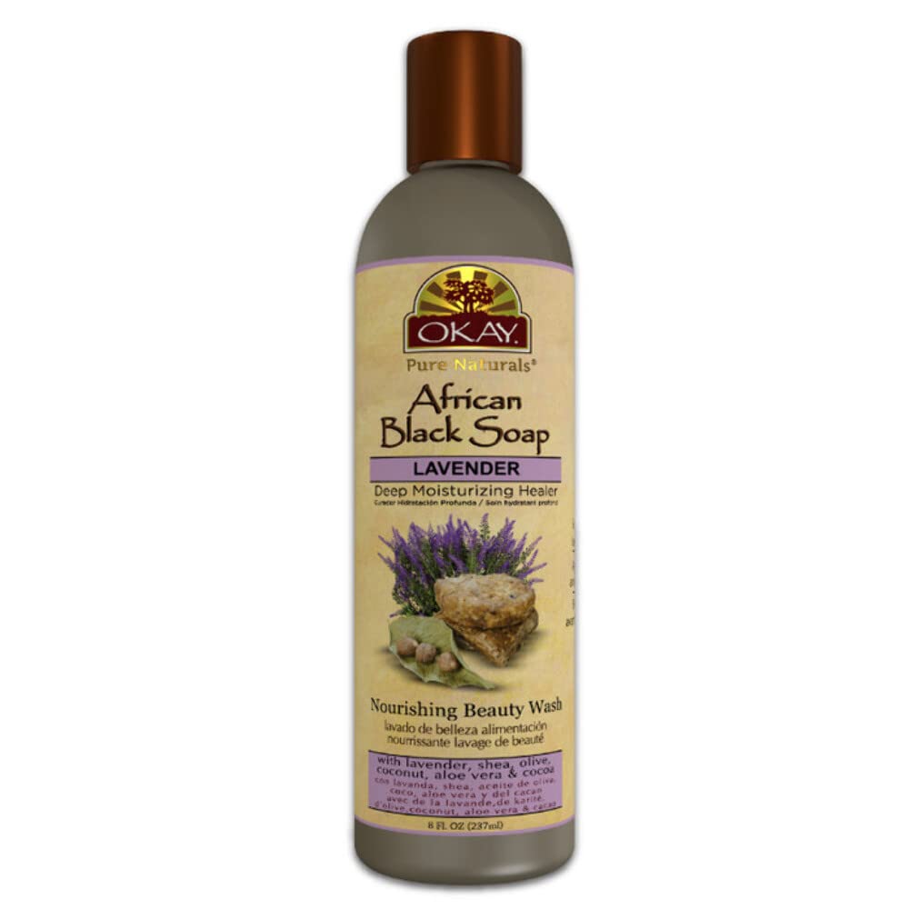OKAY Pure Naturals African Black Soap Liquid with Lavender, 8 Ounce, 0.22 kg